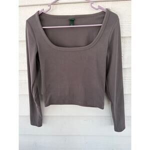 Wild Fable Brown Ribbed Long Sleeve Crop Top S Fitted Basic Stretch Top